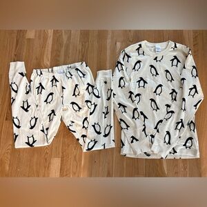 Hanna Andersson Penguin Print Cream & Black Pajama Set- organic cotton Women’s S